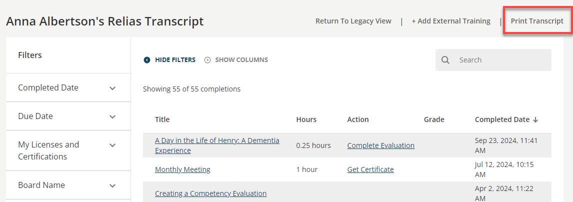 The Learner Transcript
